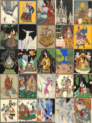 A Group of 25 Hand-Colored Art Deco, Avant-Garde and Constructivist Pochoirs by Russian Émigré Artists, 1920s