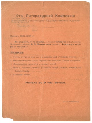 Early Vsevolod Meyerhold Lecture Program on the "Conventional Theater" with...