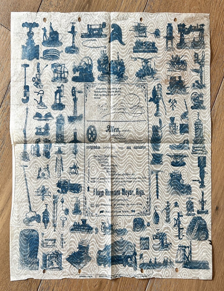 Item #1624 Hugo Hermann Meyer, Riga. Illustrated Textile Advertising Broadside for Industrial Machinery and Technical Equipment. [ca. 1905&ndash;1915]