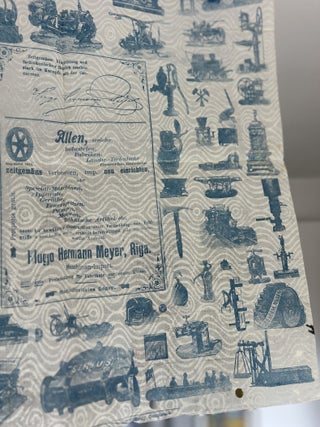 Hugo Hermann Meyer, Riga. Illustrated Textile Advertising Broadside for Industrial Machinery and Technical Equipment. [ca. 1905&ndash;1915]