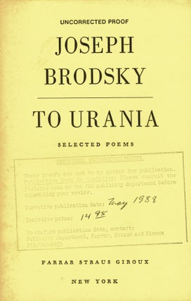 Item #202 To Urania: selected poems 1965-1985. Joseph Brodsky