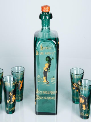 Enameled Glass Vodka Set Designed by Elisabeth Boehm, Dyatkovo Crystal Works, 1897