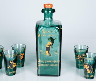 Enameled Glass Vodka Set Designed by Elisabeth Boehm, Dyatkovo Crystal Works, 1897